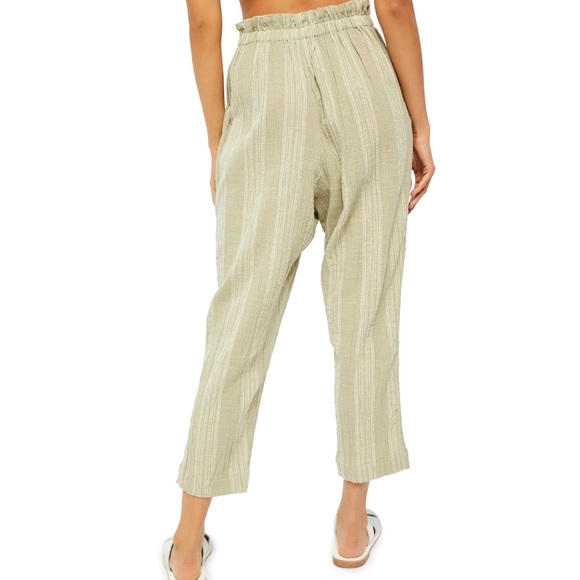 NEW FREE PEOPLE GREEN STRIPED HIGH-WAISTED PANTS - Picture 7 of 9